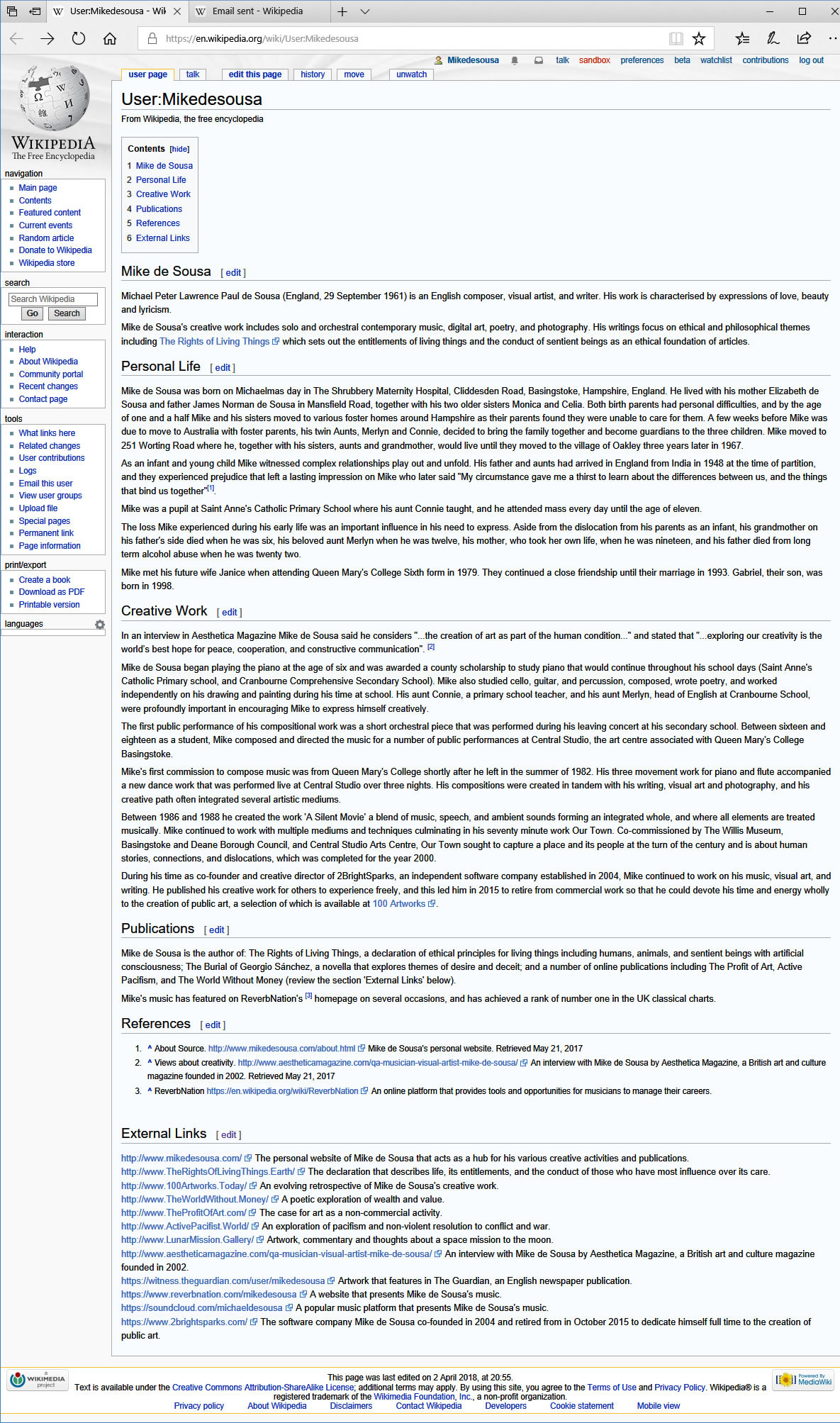 Wikipedia page about Mike de Sousa before its deletion